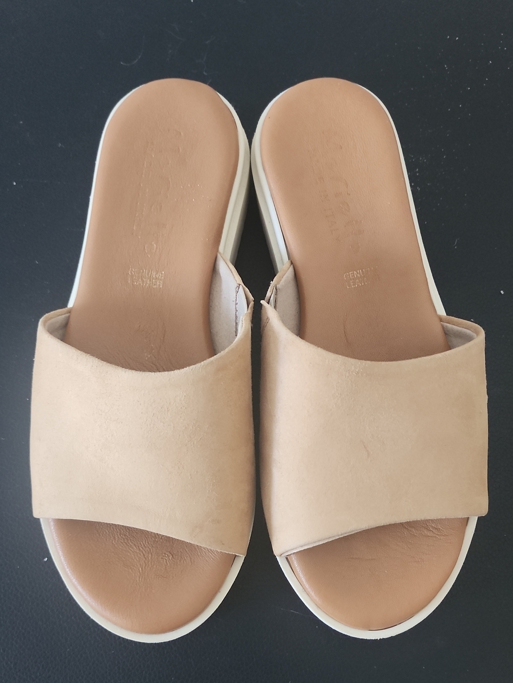 Meeiella Genuine Leather, Made In Itaky Beige Slide Sandals